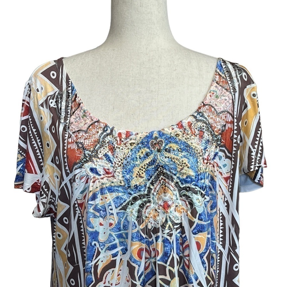 Style & Co Beaded Multicolor Short Sleeve Smock Dress. Size XL #1130 - Picture 2 of 5